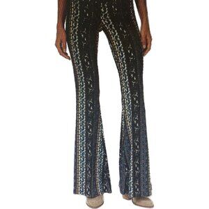 90S JUNIPER BLU BOHO PAISLEY VERTICAL PRINTED FLARE PANT BELL BOTTOM SZ M EUC